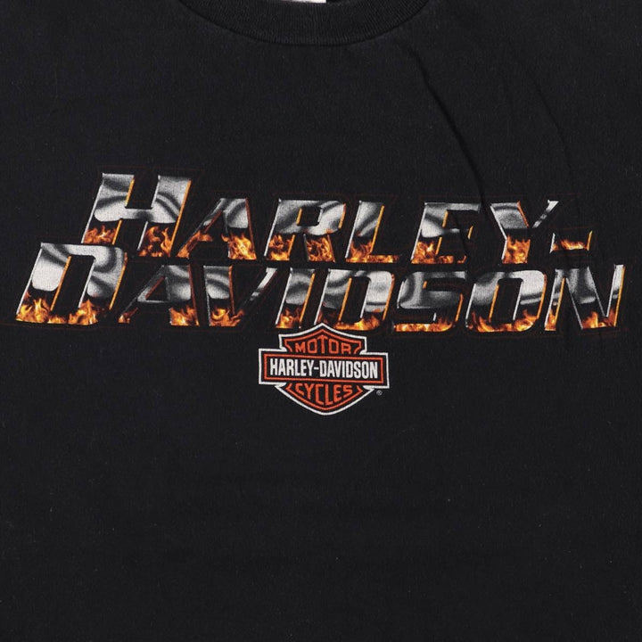 2000'S Harley-Davidson Eagle Pattern Fire Pattern Motorcycle Bike T-Shirt, Men's Size L cotton black type Vintage Second Hand