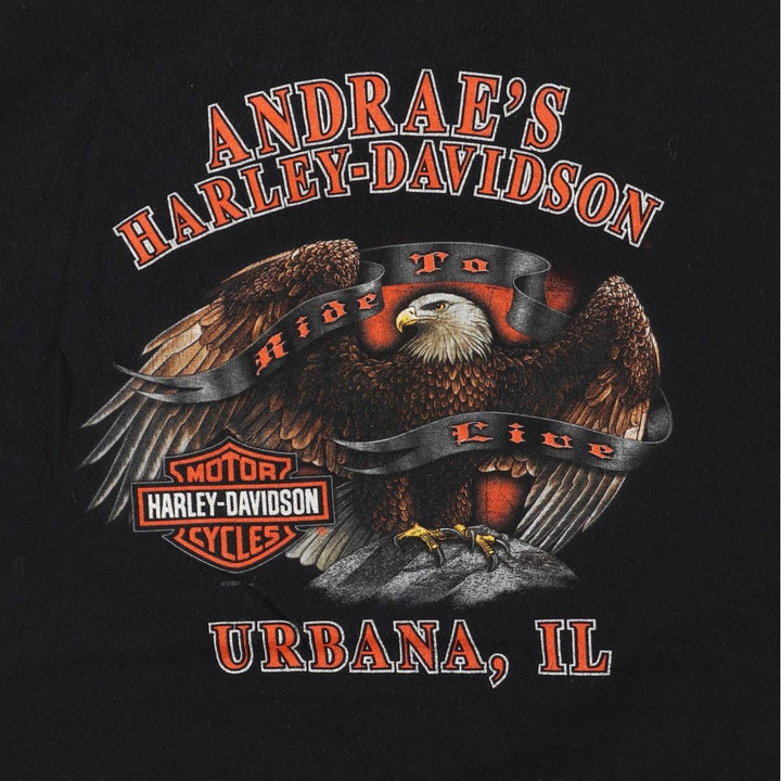 2000'S Harley-Davidson Eagle Pattern Fire Pattern Motorcycle Bike T-Shirt, Men's Size L cotton black type Vintage Second Hand