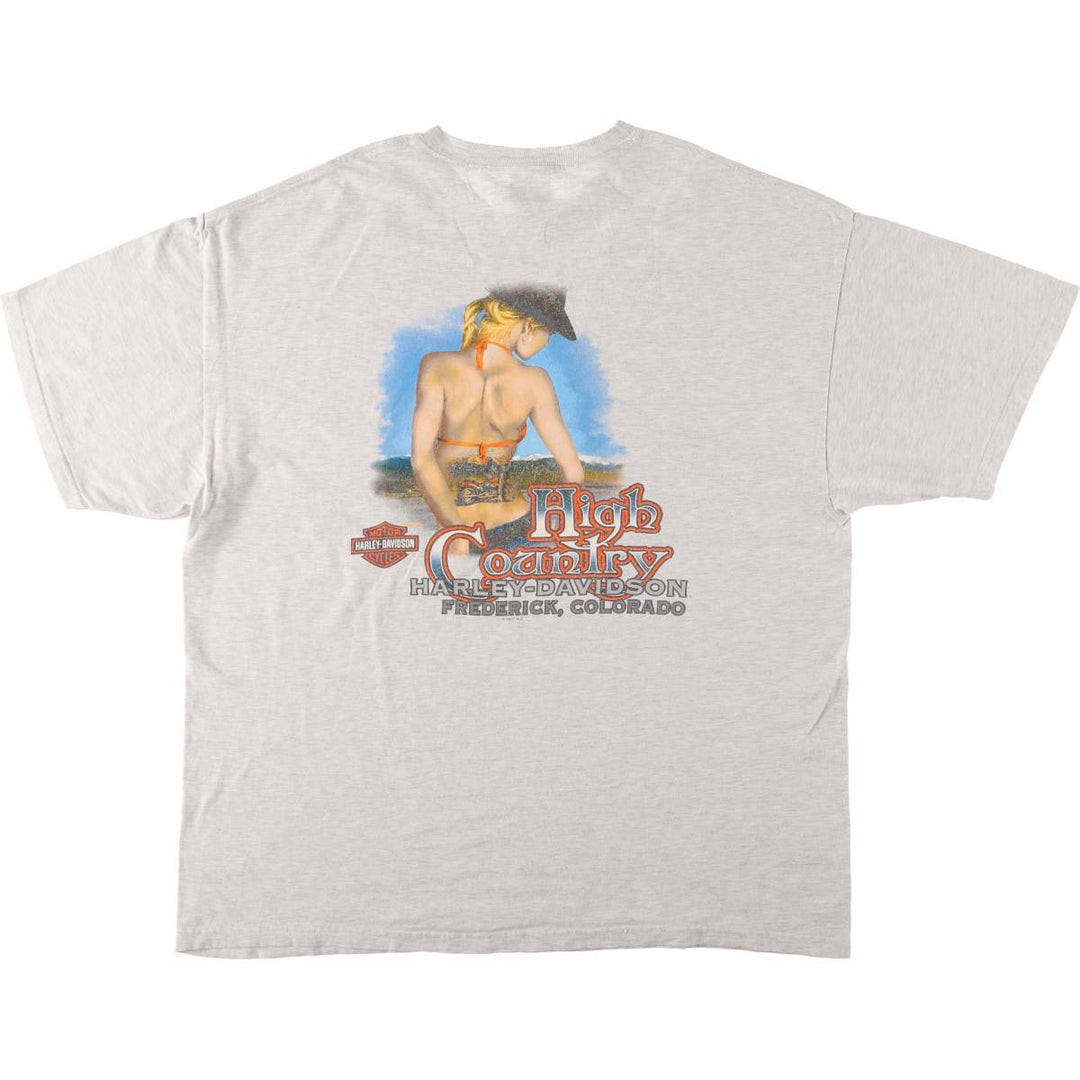 2000'S Harley-Davidson Pin-Up Girl Eagle Pattern Motorcycle T-Shirt, Made in USA, Men's XXL cotton pale white type Vintage Second Hand