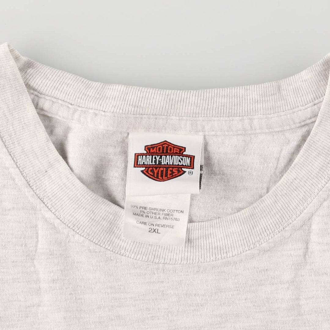 2000'S Harley-Davidson Pin-Up Girl Eagle Pattern Motorcycle T-Shirt, Made in USA, Men's XXL cotton pale white type Vintage Second Hand