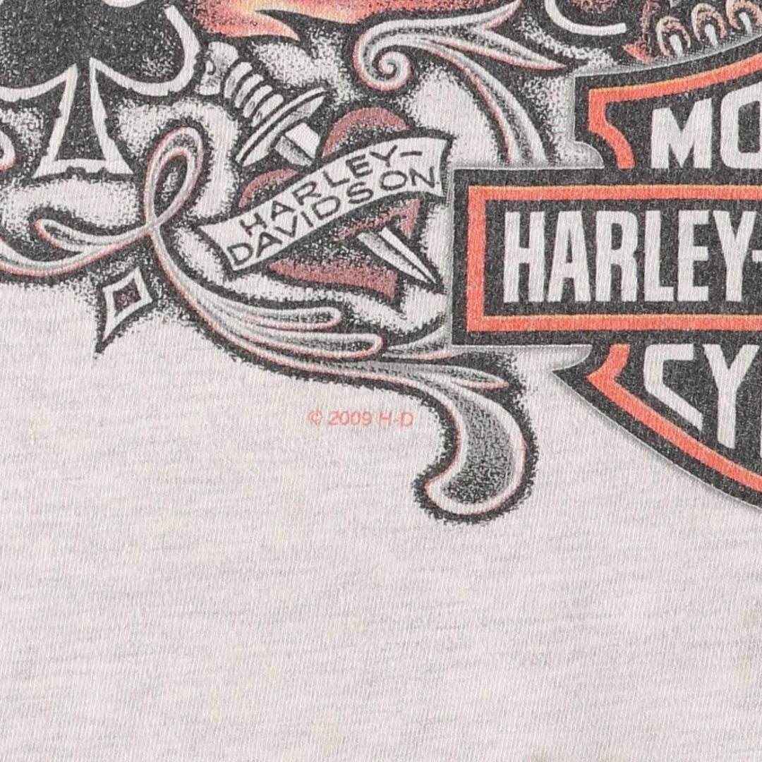 2000'S Harley-Davidson Pin-Up Girl Eagle Pattern Motorcycle T-Shirt, Made in USA, Men's XXL cotton pale white type Vintage Second Hand