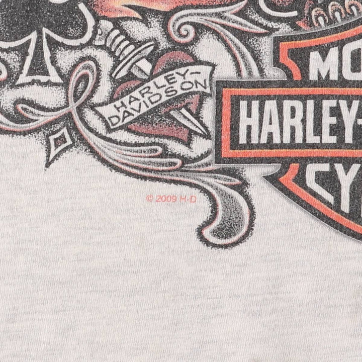 2000'S Harley-Davidson Pin-Up Girl Eagle Pattern Motorcycle T-Shirt, Made in USA, Men's XXL cotton pale white type Vintage Second Hand