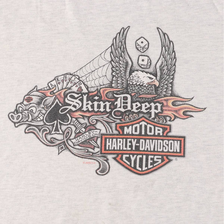 2000'S Harley-Davidson Pin-Up Girl Eagle Pattern Motorcycle T-Shirt, Made in USA, Men's XXL cotton pale white type Vintage Second Hand
