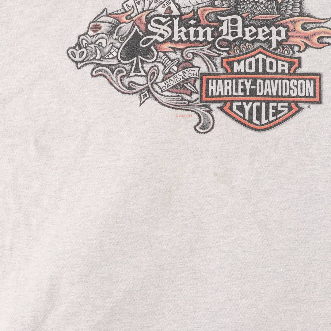 2000'S Harley-Davidson Pin-Up Girl Eagle Pattern Motorcycle T-Shirt, Made in USA, Men's XXL cotton pale white type Vintage Second Hand