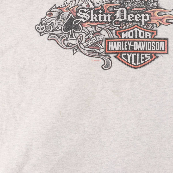 2000'S Harley-Davidson Pin-Up Girl Eagle Pattern Motorcycle T-Shirt, Made in USA, Men's XXL cotton pale white type Vintage Second Hand