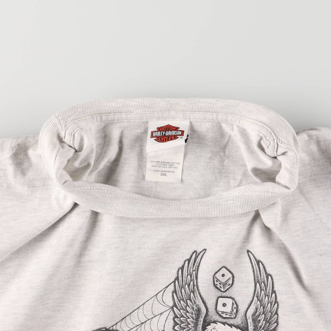 2000'S Harley-Davidson Pin-Up Girl Eagle Pattern Motorcycle T-Shirt, Made in USA, Men's XXL cotton pale white type Vintage Second Hand
