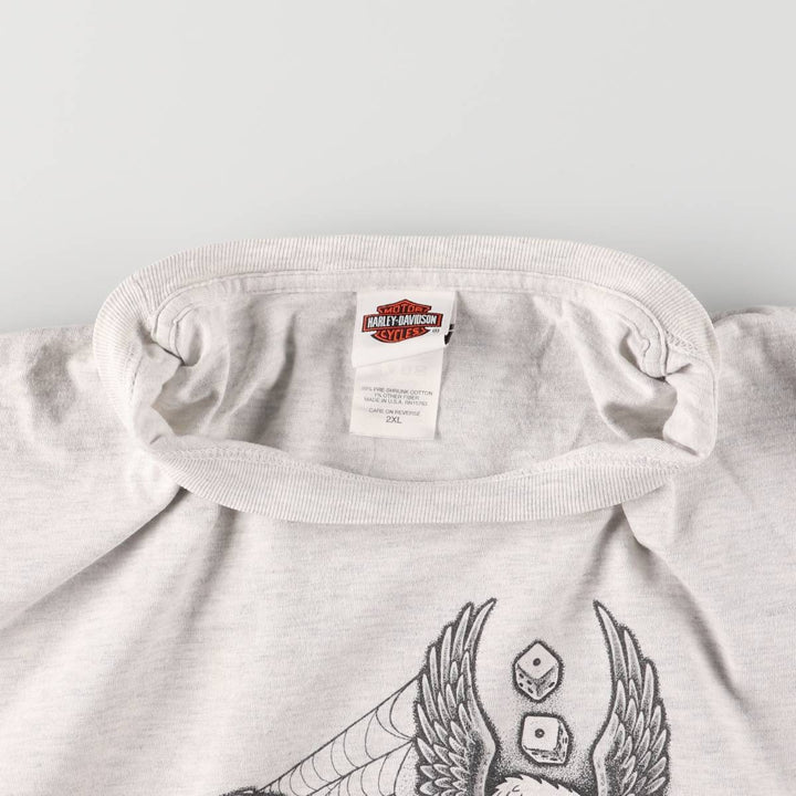 2000'S Harley-Davidson Pin-Up Girl Eagle Pattern Motorcycle T-Shirt, Made in USA, Men's XXL cotton pale white type Vintage Second Hand