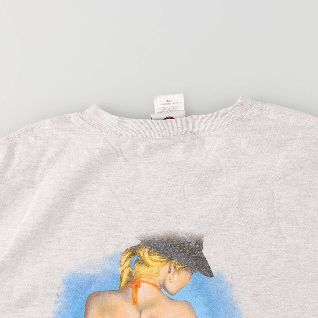 2000'S Harley-Davidson Pin-Up Girl Eagle Pattern Motorcycle T-Shirt, Made in USA, Men's XXL cotton pale white type Vintage Second Hand