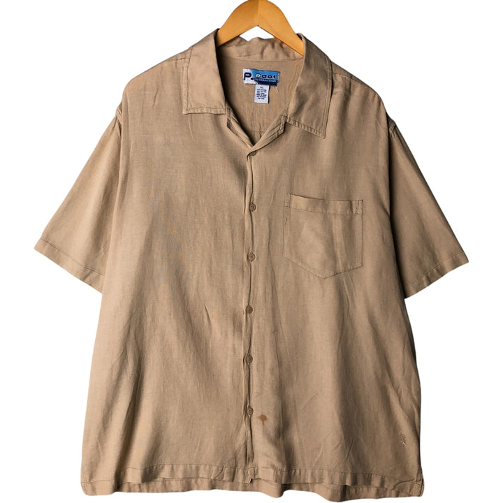 Pdot Short Sleeve Open Collar Viscose Box Shirt, Men's XL Viscose Beige type Vintage Second Hand