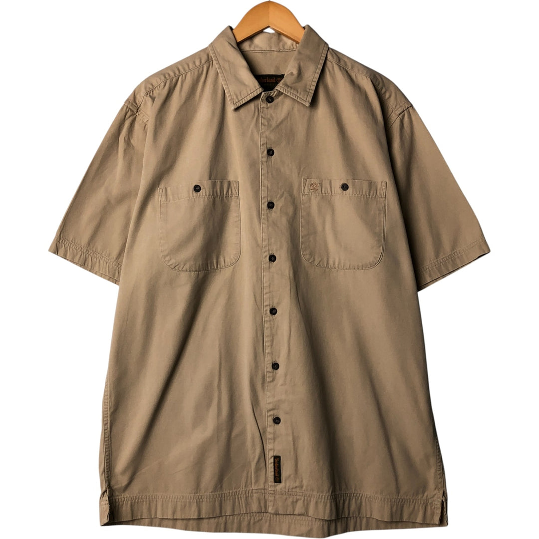 Vintage 90s-00'S Timberland WEATHERGEAR short-sleeved cotton box shirt, men's size M cotton Beige type Vintage Second Hand