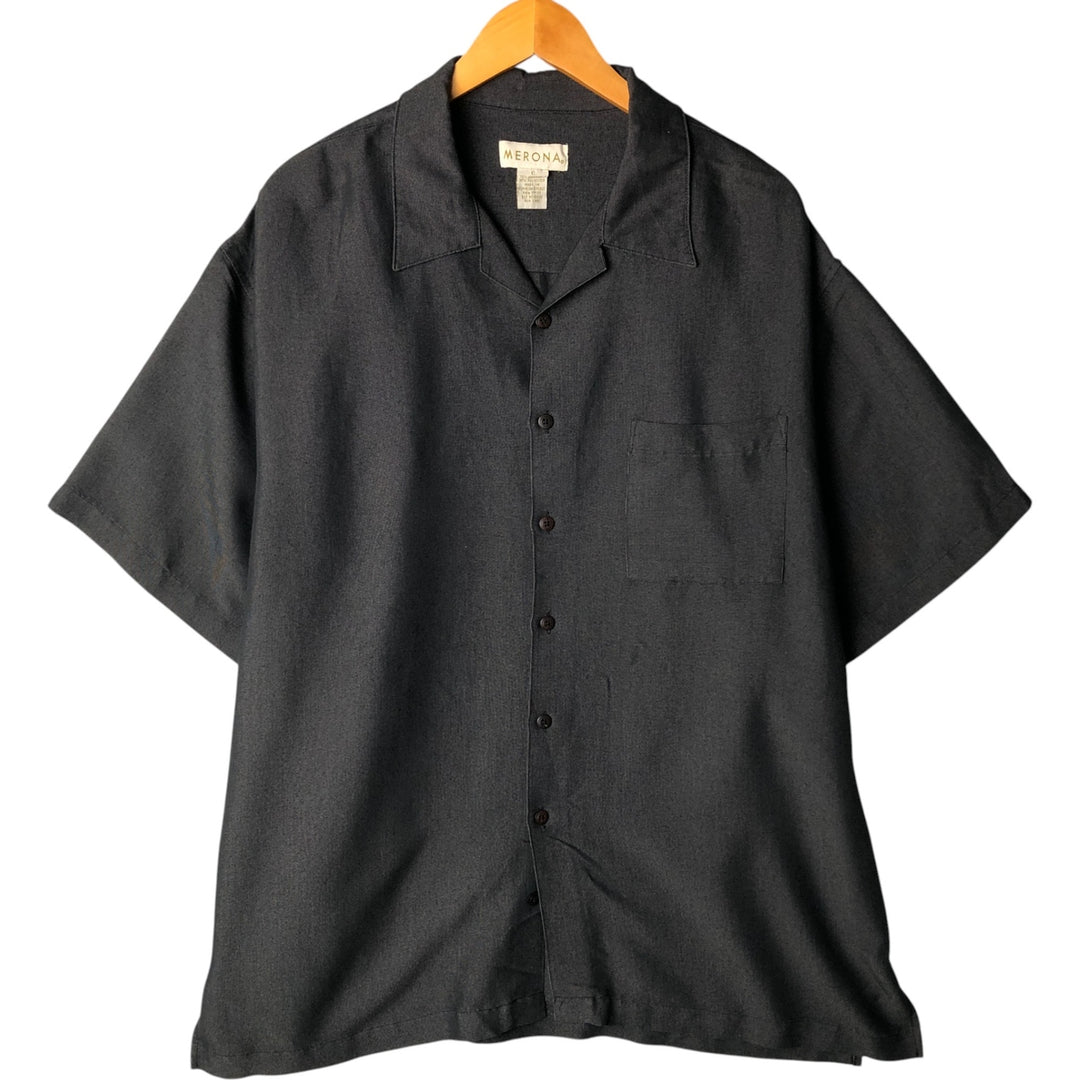 MERONA Short Sleeve Open Collar Viscose Box Shirt, Men's Size L Viscose black type Vintage Second Hand