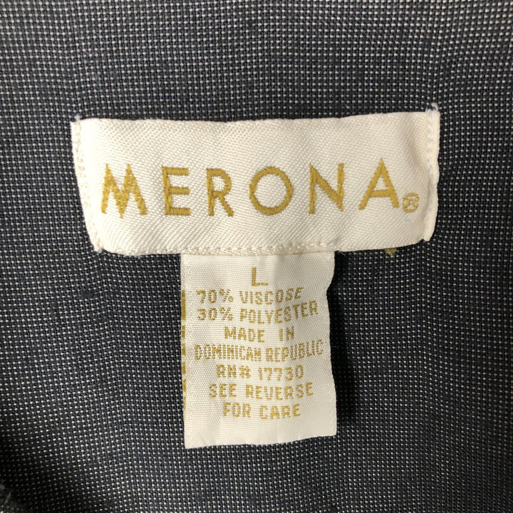 MERONA Short Sleeve Open Collar Viscose Box Shirt, Men's Size L Viscose black type Vintage Second Hand
