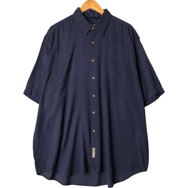 90'S Vintage Nautica Short Sleeve Silk Shirt, Men's XL silk Navy blue Vintage Second Hand
