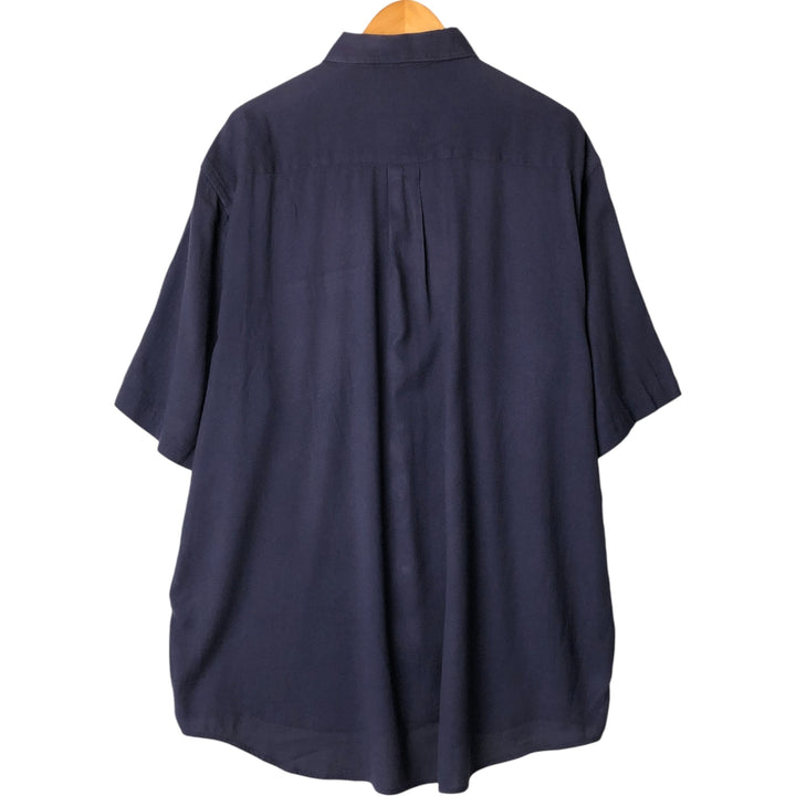 90'S Vintage Nautica Short Sleeve Silk Shirt, Men's XL silk Navy blue Vintage Second Hand