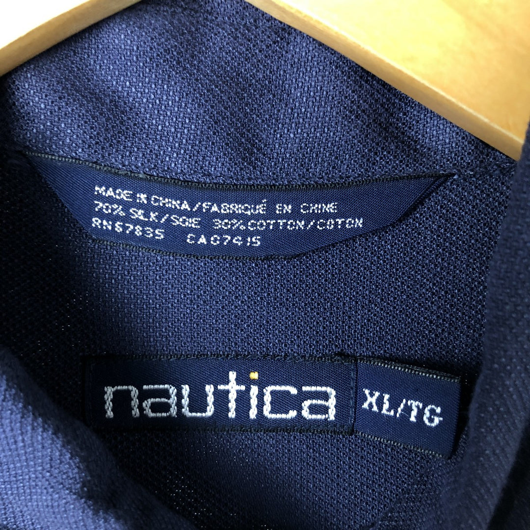 90'S Vintage Nautica Short Sleeve Silk Shirt, Men's XL silk Navy blue Vintage Second Hand