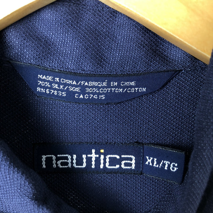 90'S Vintage Nautica Short Sleeve Silk Shirt, Men's XL silk Navy blue Vintage Second Hand