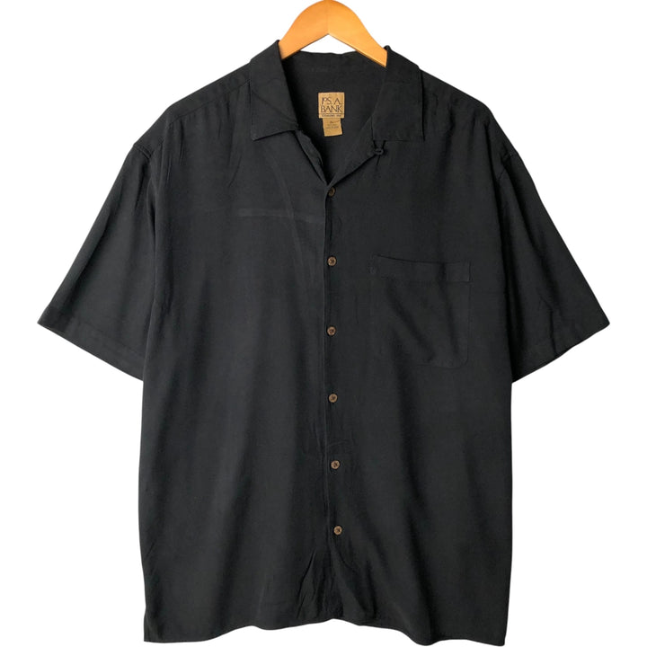 JOS.A.BANK Herringbone Short Sleeve Open Collar Silk Shirt, Men's XL silk black type Vintage Second Hand