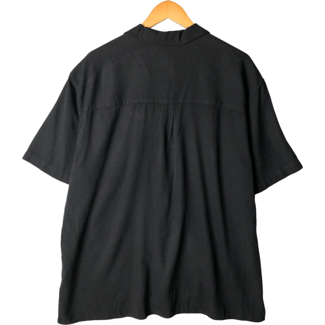 JOS.A.BANK Herringbone Short Sleeve Open Collar Silk Shirt, Men's XL silk black type Vintage Second Hand