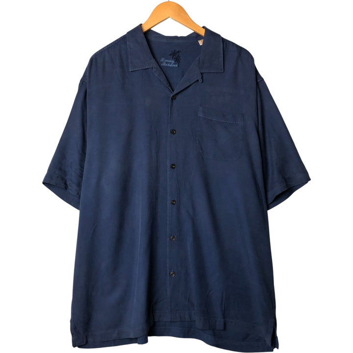 Tommy Bahama short sleeve open collar silk shirt, box shirt, men's XL size silk Navy blue Vintage Second Hand