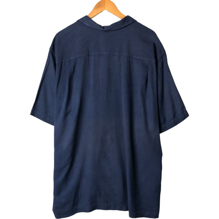Tommy Bahama short sleeve open collar silk shirt, box shirt, men's XL size silk Navy blue Vintage Second Hand