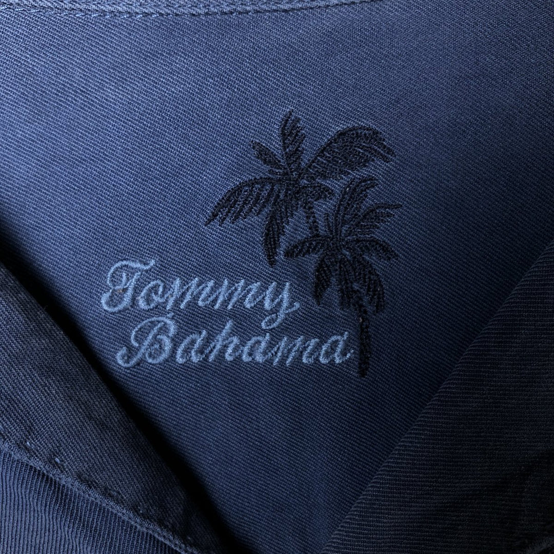 Tommy Bahama short sleeve open collar silk shirt, box shirt, men's XL size silk Navy blue Vintage Second Hand