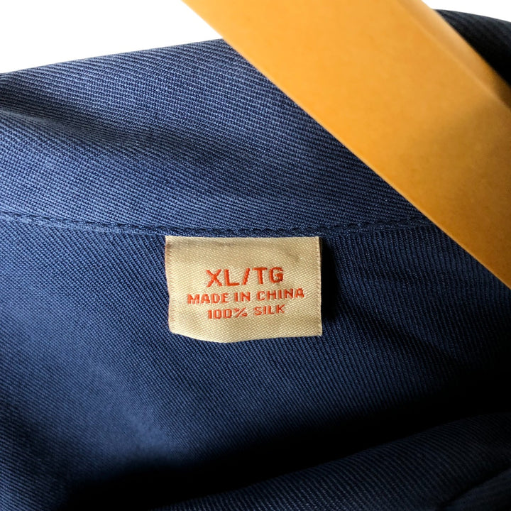 Tommy Bahama short sleeve open collar silk shirt, box shirt, men's XL size silk Navy blue Vintage Second Hand