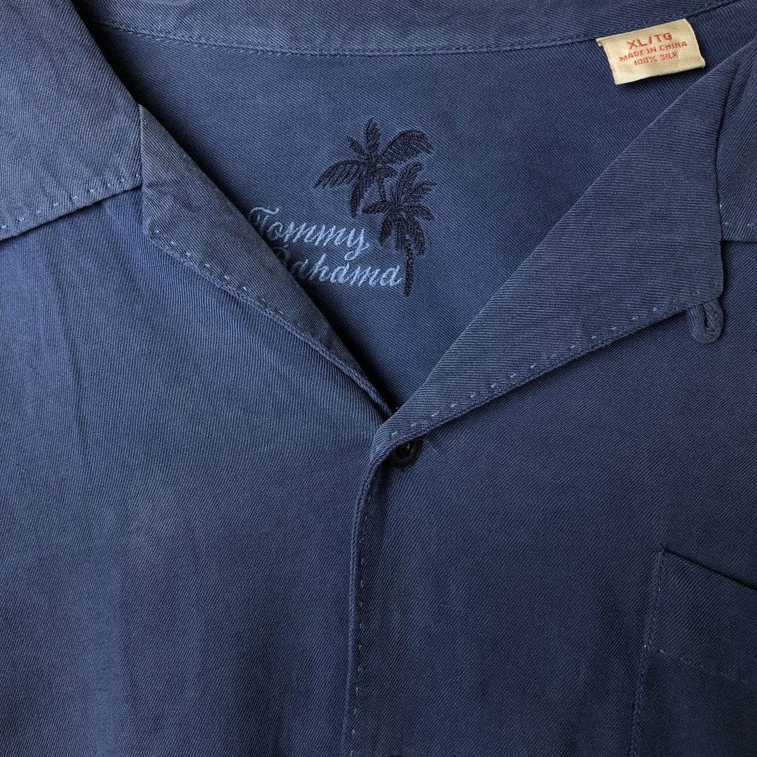 Tommy Bahama short sleeve open collar silk shirt, box shirt, men's XL size silk Navy blue Vintage Second Hand