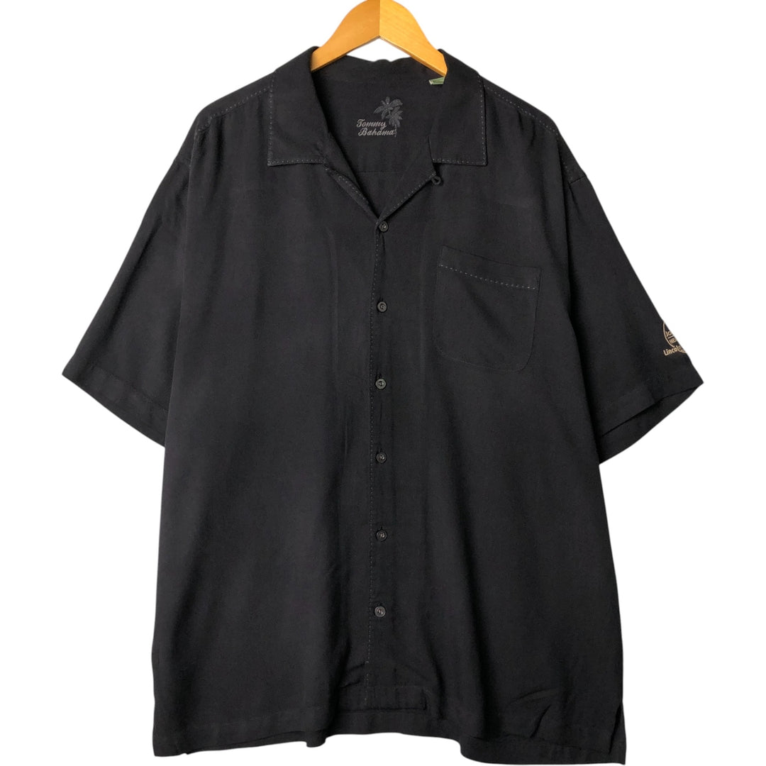 Tommy Bahama short sleeve open collar silk shirt, box shirt, men's XL size silk black type Vintage Second Hand