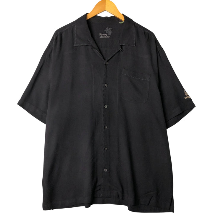 Tommy Bahama short sleeve open collar silk shirt, box shirt, men's XL size silk black type Vintage Second Hand