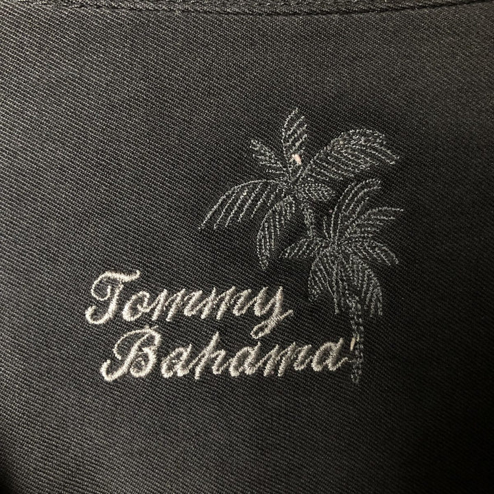 Tommy Bahama short sleeve open collar silk shirt, box shirt, men's XL size silk black type Vintage Second Hand