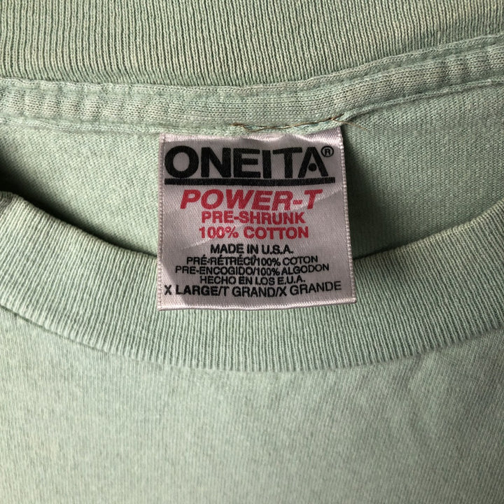 90'S Oneita Power T Print T-Shirt, Made in USA, Men's Size XL, Vintage cotton Mint green Vintage Second Hand