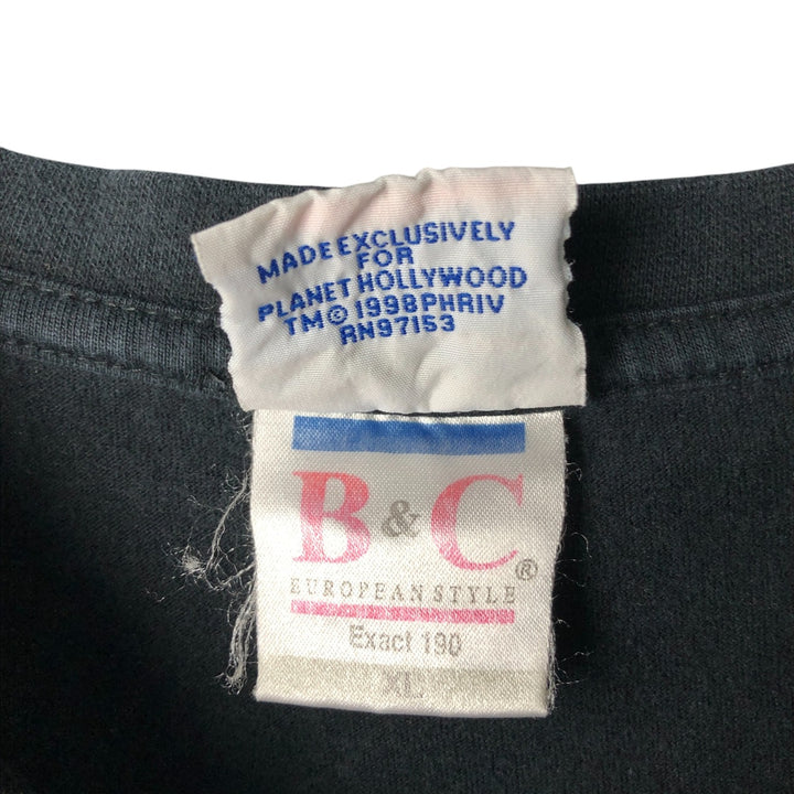 B AND C PLANET HOLLYWOOD Advertising T-shirt, Men's XL cotton black type Vintage Second Hand