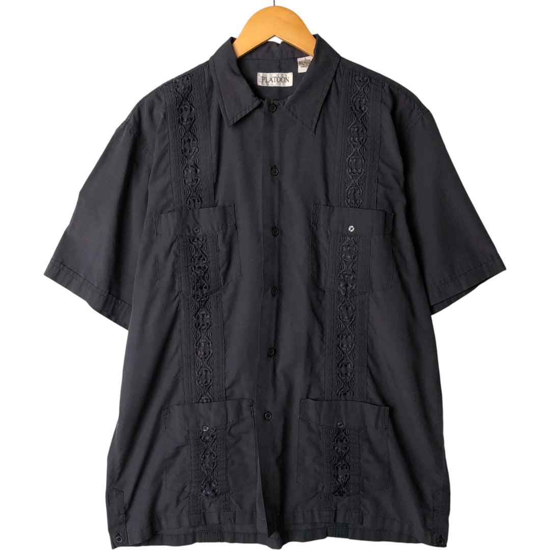 Platoon PLATOON Short Sleeve Mexican/Cuban Shirt, Men's Size L, Boxy Shirt cotton Charcoal Vintage Second Hand