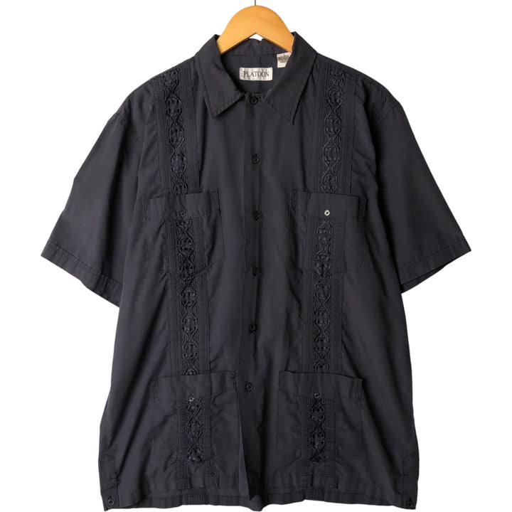 Platoon PLATOON Short Sleeve Mexican/Cuban Shirt, Men's Size L, Boxy Shirt cotton Charcoal Vintage Second Hand