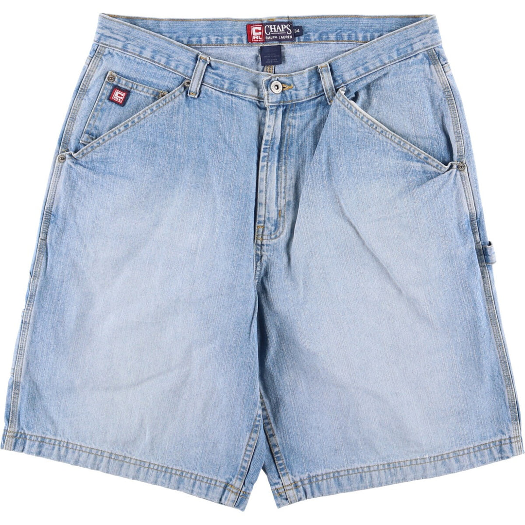 90'S Ralph Lauren CHAPS denim painter shorts, men's size W35 cotton blue type Vintage Second Hand