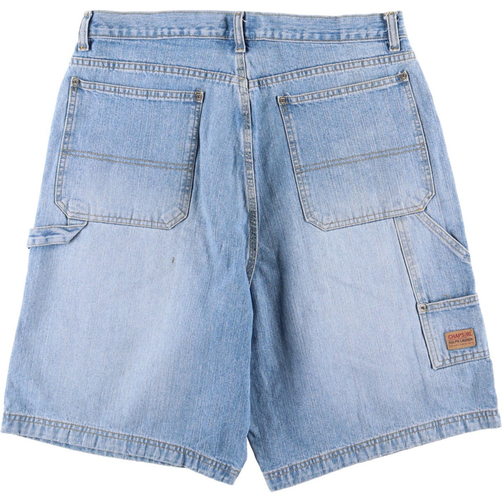 90'S Ralph Lauren CHAPS denim painter shorts, men's size W35 cotton blue type Vintage Second Hand