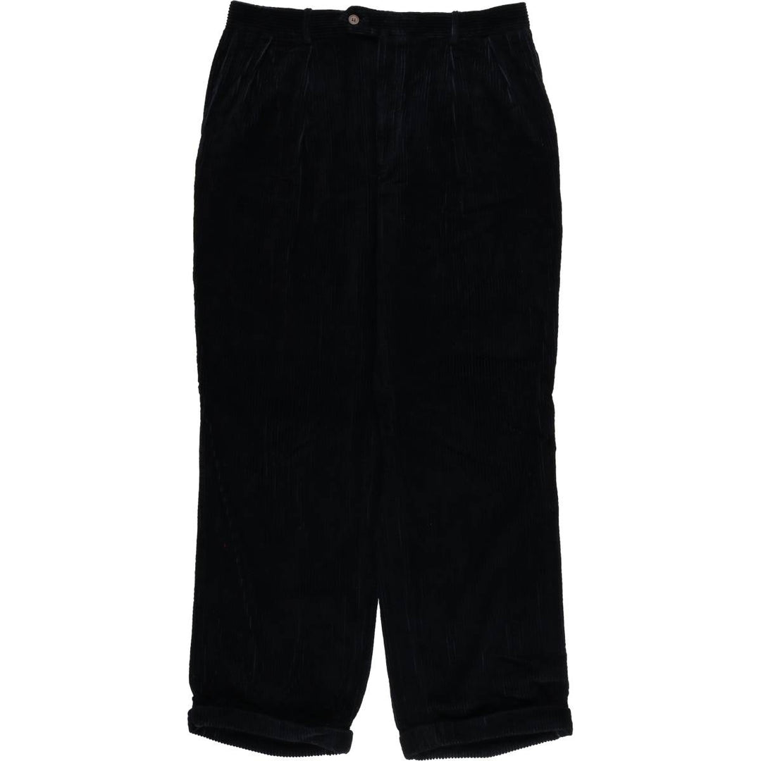 Paul Stuart wide-ribbed two-pleat corduroy pants, men's size W34, vintage unclear navy blue type Vintage Second Hand