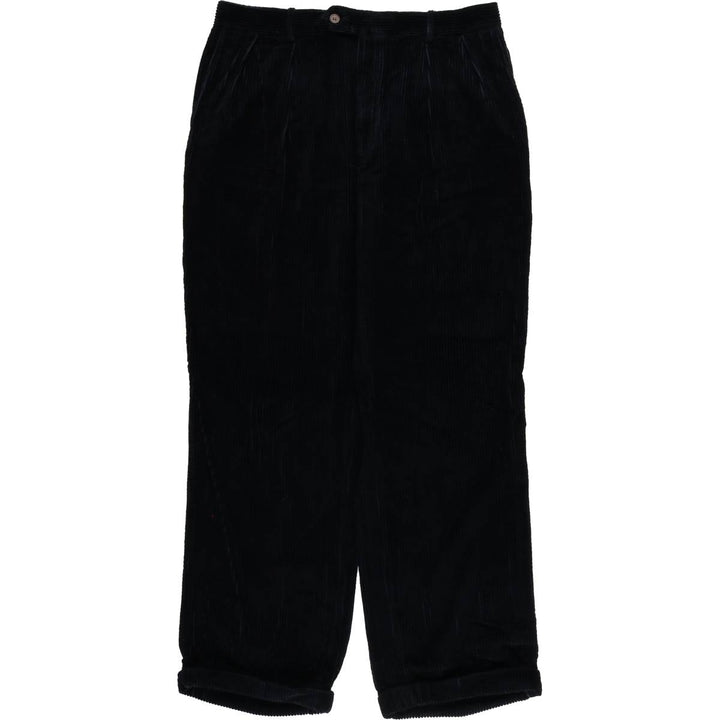 Paul Stuart wide-ribbed two-pleat corduroy pants, men's size W34, vintage unclear navy blue type Vintage Second Hand
