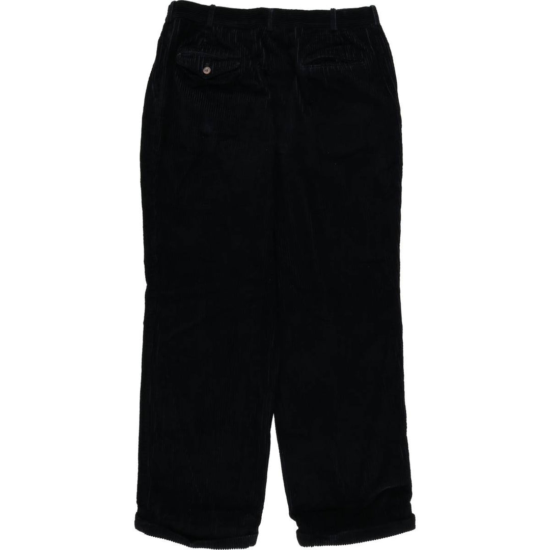 Paul Stuart wide-ribbed two-pleat corduroy pants, men's size W34, vintage unclear navy blue type Vintage Second Hand
