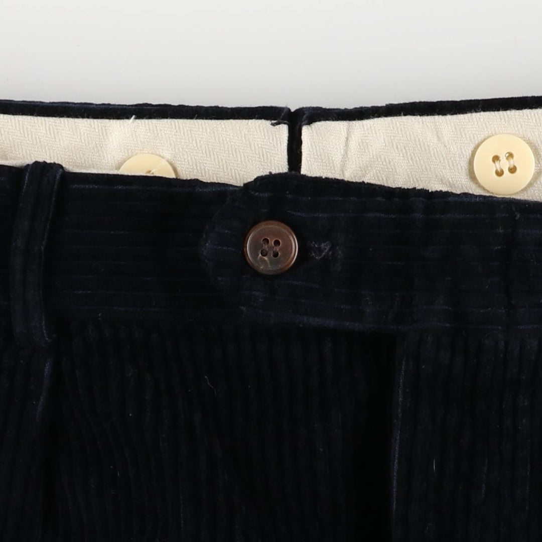 Paul Stuart wide-ribbed two-pleat corduroy pants, men's size W34, vintage unclear navy blue type Vintage Second Hand