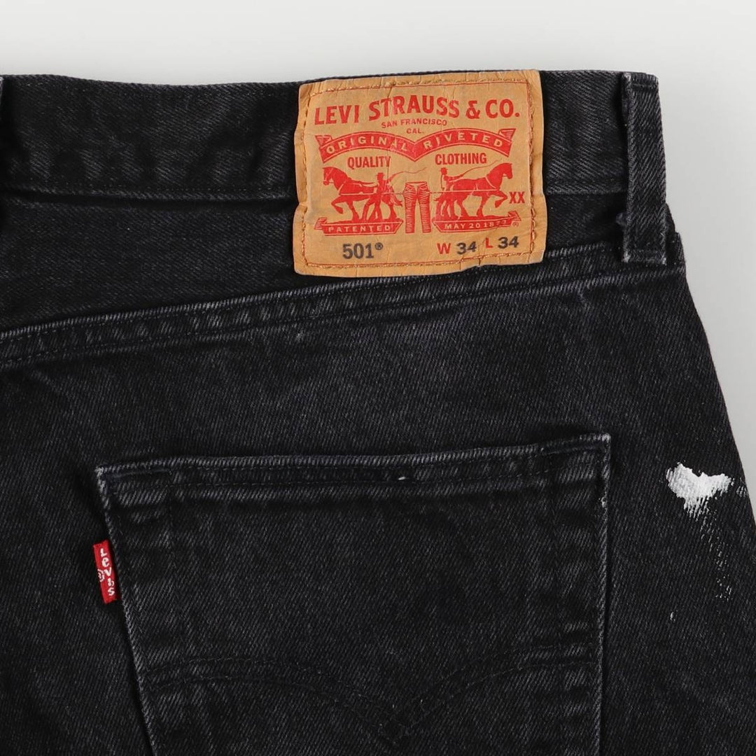 Levi's 501 Painted Black Denim Straight Leg Denim Pants, Men's Size 34 cotton black type Vintage Second Hand
