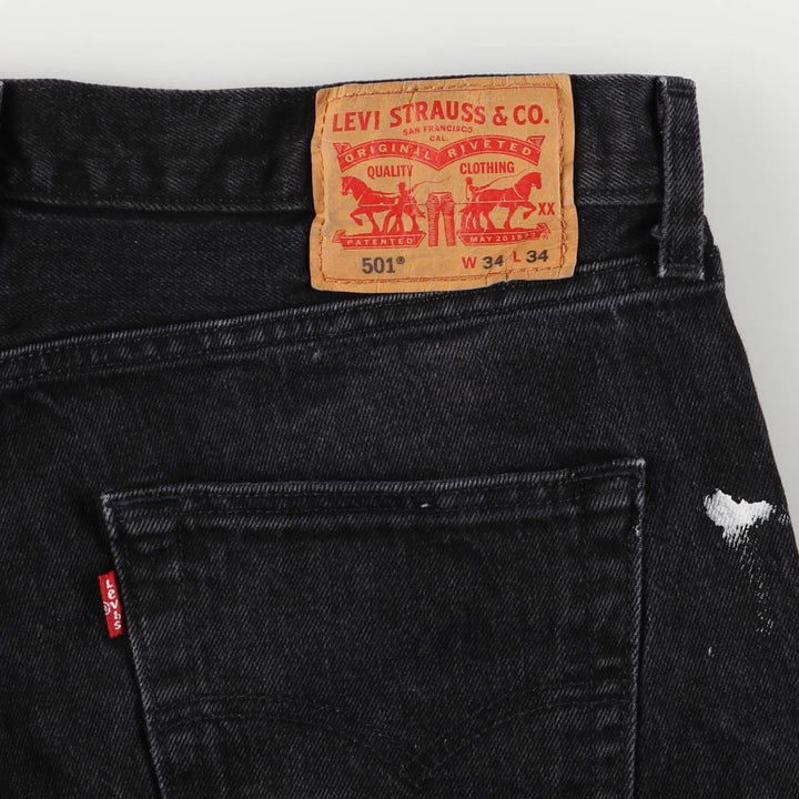 Levi's 501 Painted Black Denim Straight Leg Denim Pants, Men's Size 34 cotton black type Vintage Second Hand