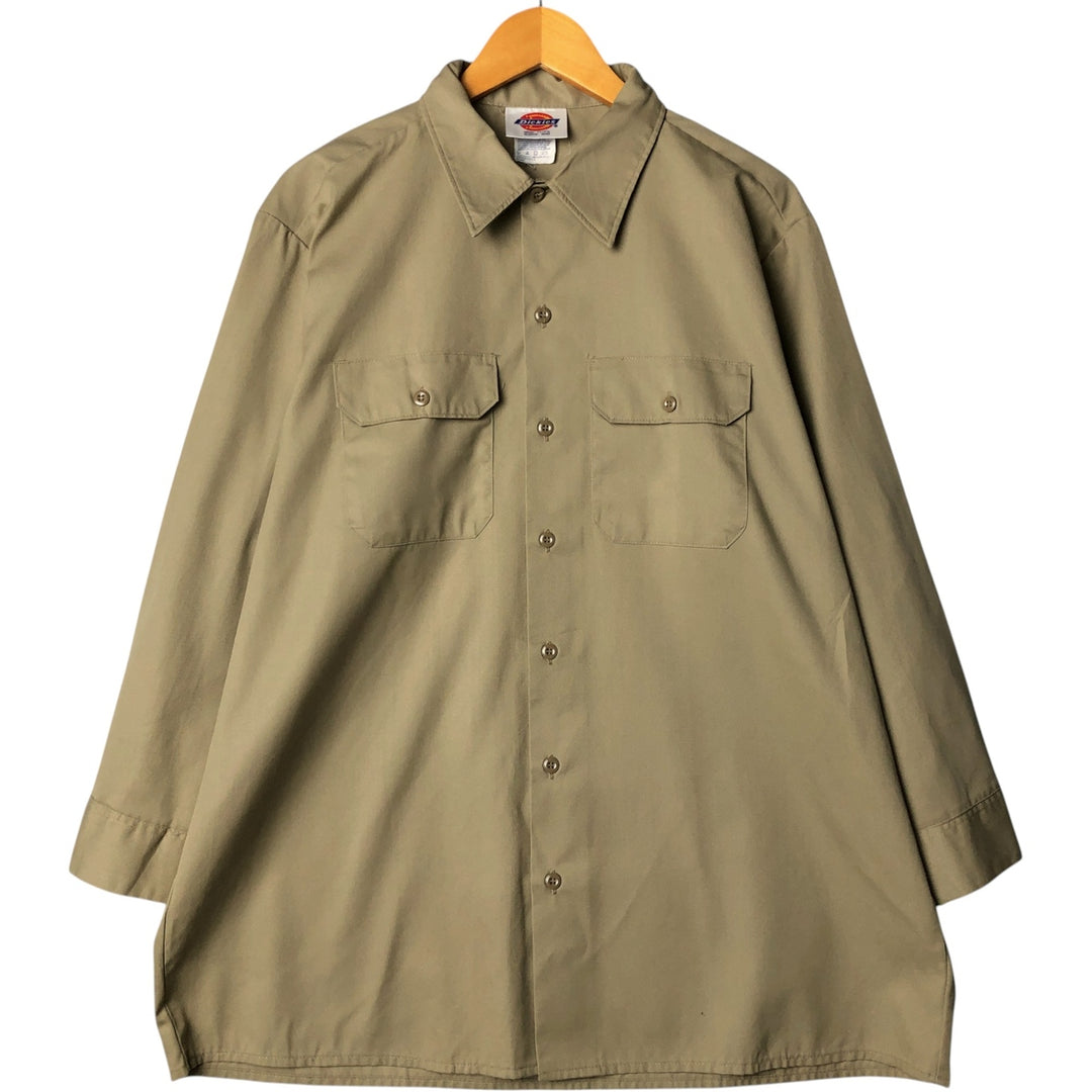 Vintage 80s-90'S Dickies long-sleeved work shirt, Made in USA, Men's XL polyester Khaki type beige Vintage Second Hand