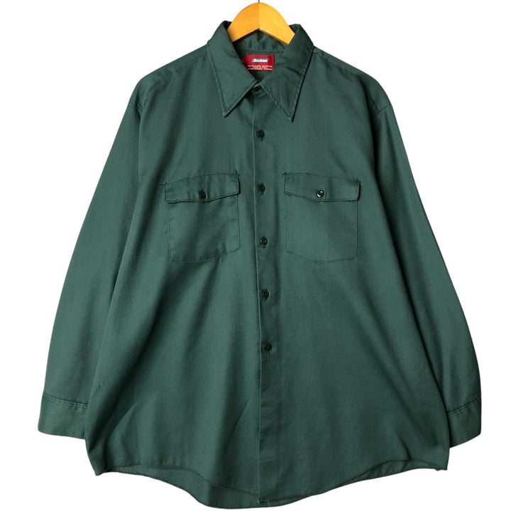 Vintage Dickies long-sleeved work shirt, made in the USA, men's size XL polyester Green type dark green Vintage Second Hand