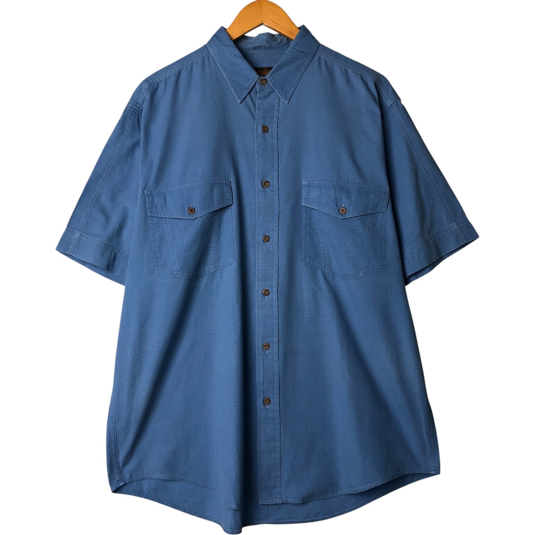 Vintage 80s-90'S Eddie Bauer ripstop short-sleeve cotton shirt, men's size L cotton blue type Vintage Second Hand