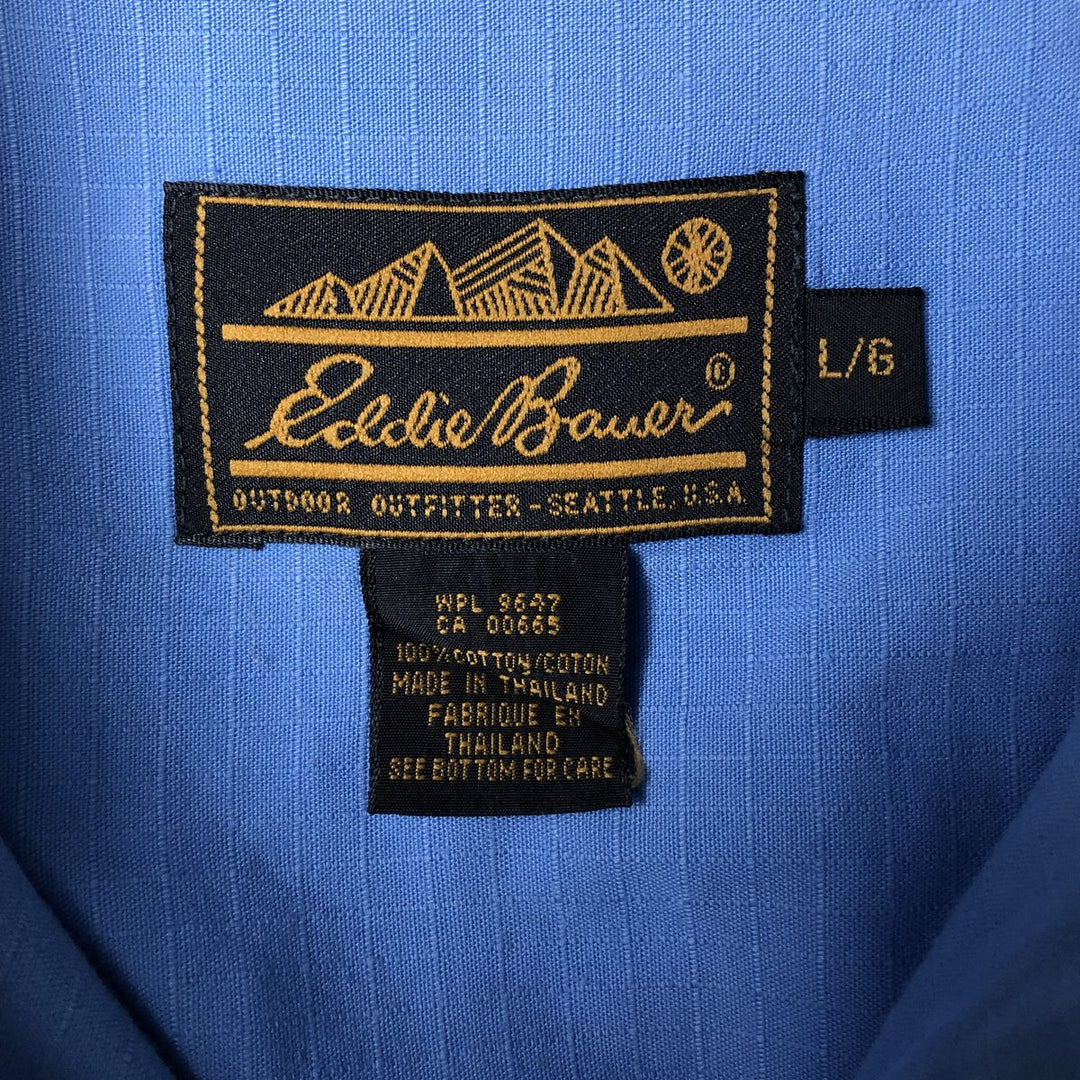 Vintage 80s-90'S Eddie Bauer ripstop short-sleeve cotton shirt, men's size L cotton blue type Vintage Second Hand