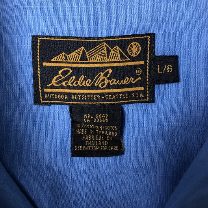 Vintage 80s-90'S Eddie Bauer ripstop short-sleeve cotton shirt, men's size L cotton blue type Vintage Second Hand