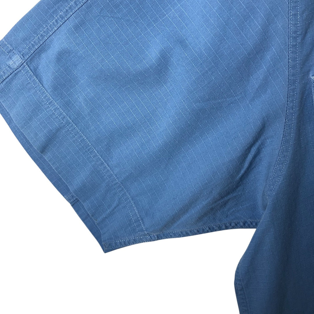 Vintage 80s-90'S Eddie Bauer ripstop short-sleeve cotton shirt, men's size L cotton blue type Vintage Second Hand