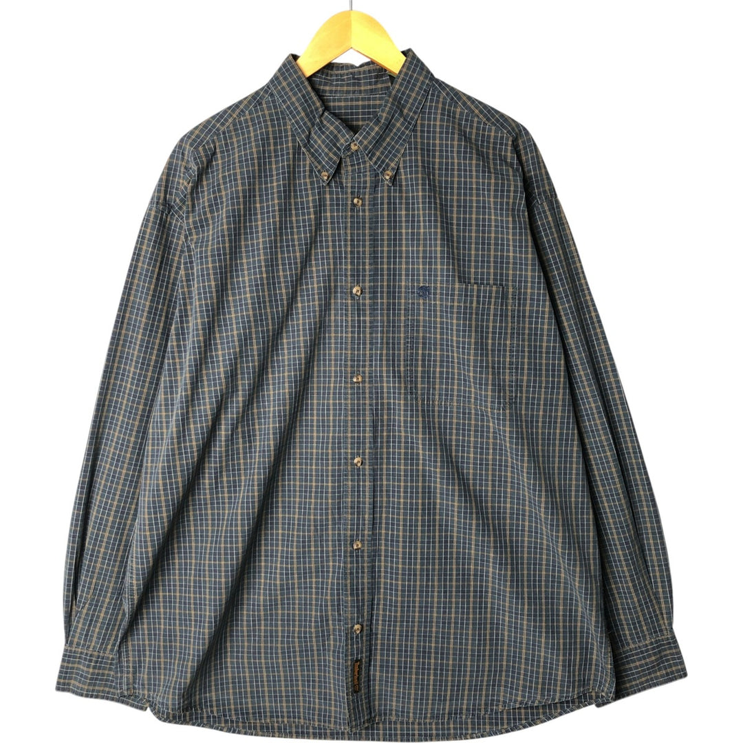 Vintage 90s-00'S Timberland long-sleeved button-down check shirt, men's size XL cotton navy blue type Vintage Second Hand