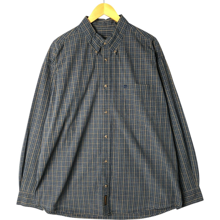 Vintage 90s-00'S Timberland long-sleeved button-down check shirt, men's size XL cotton navy blue type Vintage Second Hand